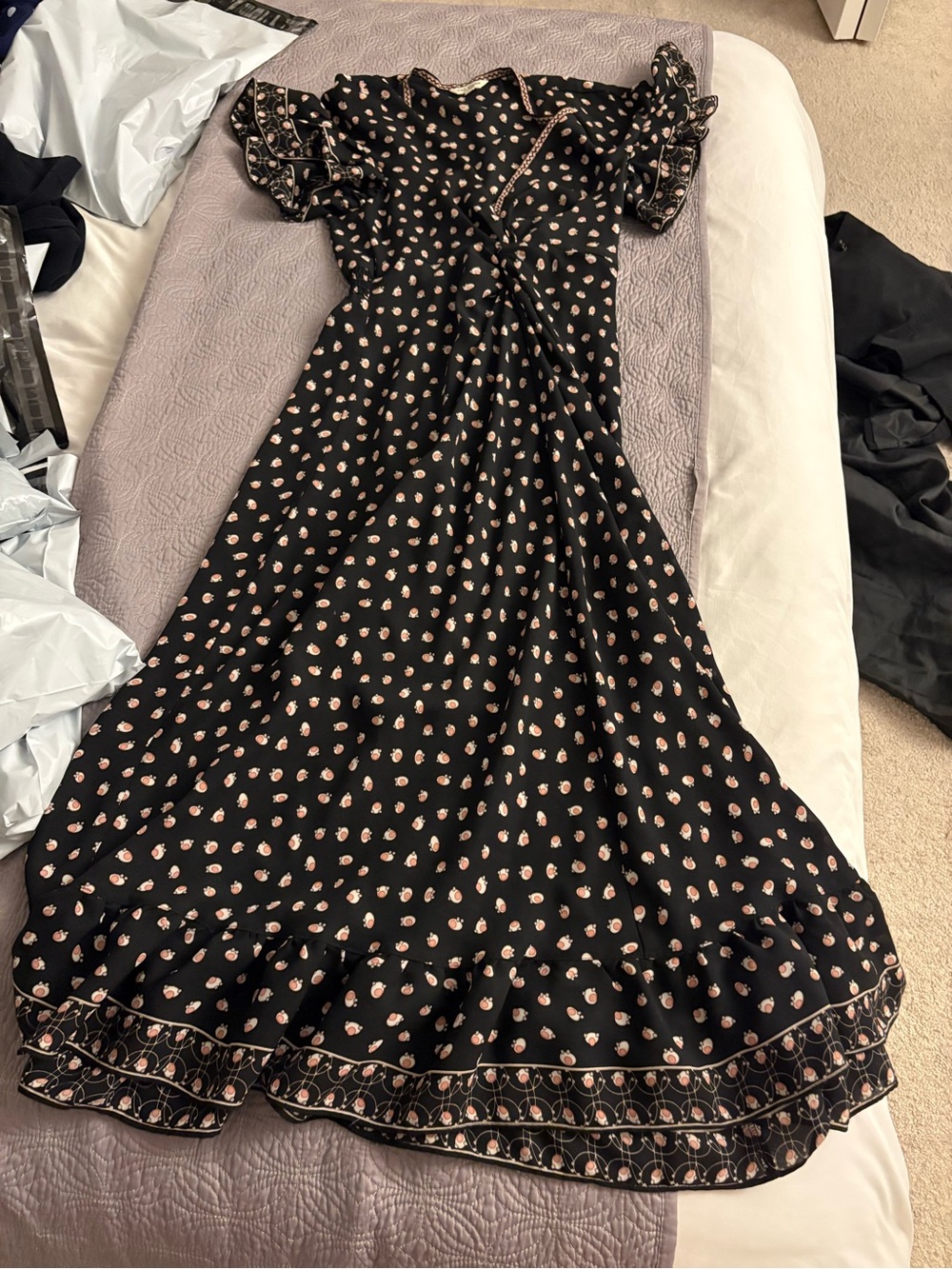 Max Studio Black Maxi Dress with Pink Dot Floral Print
